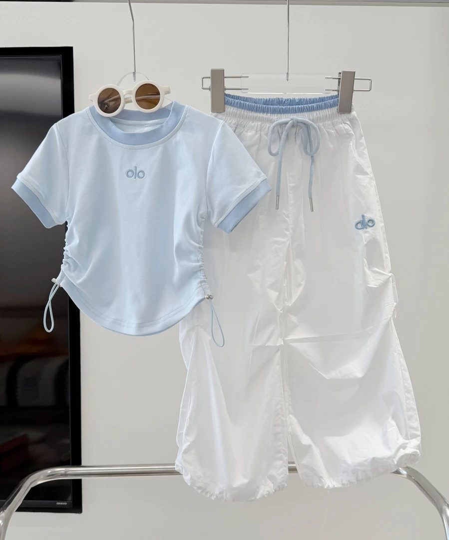 女童夏装套装2025新款儿童洋气中大童短袖休闲时髦工装裤两件套