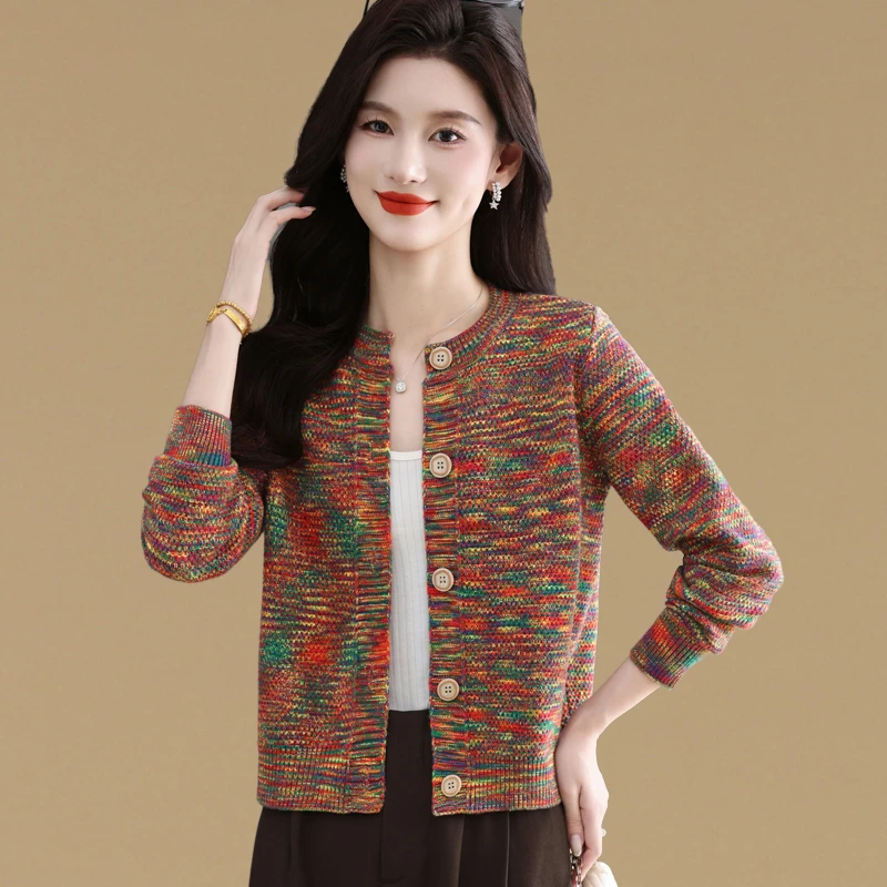时尚花线小个子高腰显瘦毛衣外套女春秋新款短款洋气减龄针织开衫