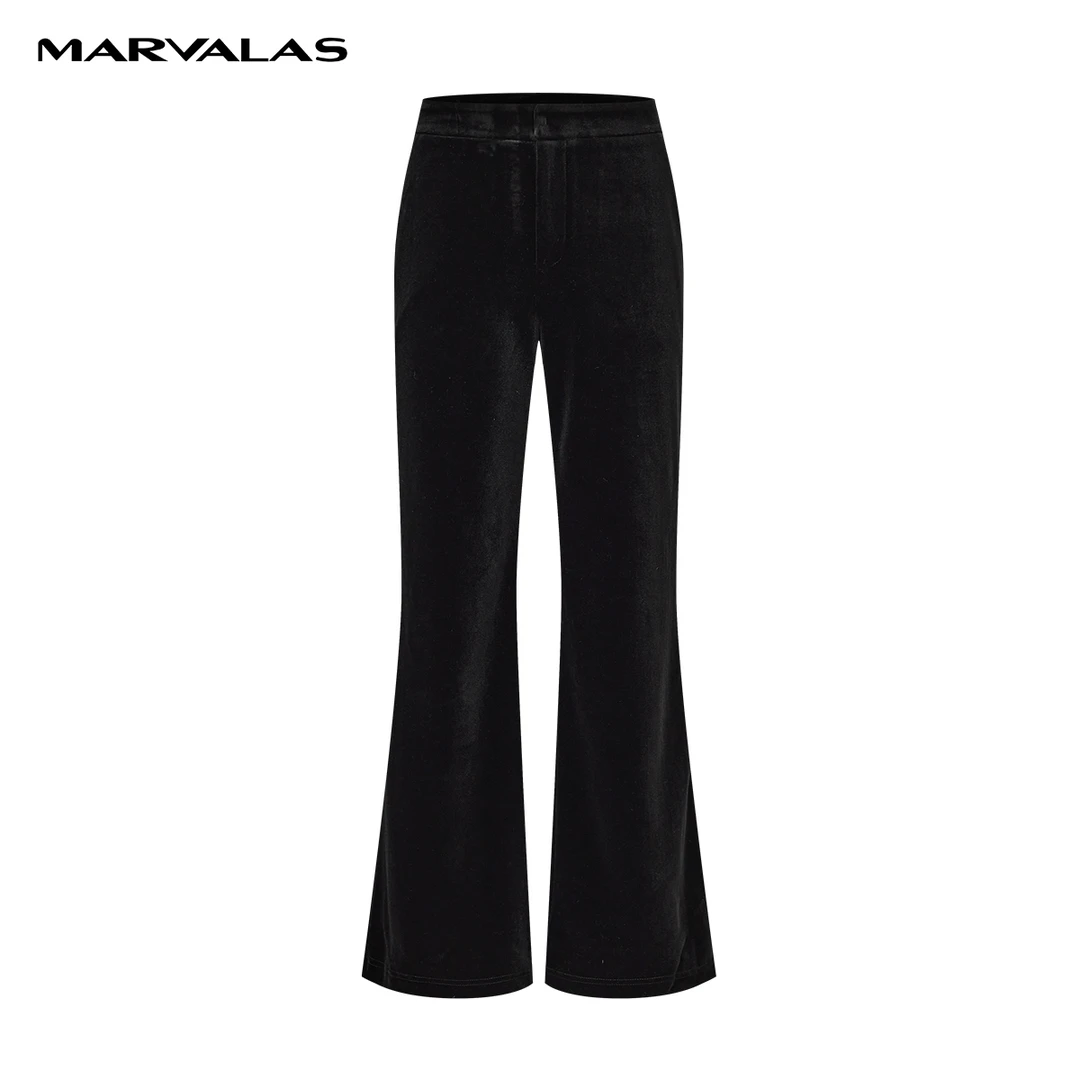 【专柜同款】曼德诗丝绒秋冬金丝绒高腰阔腿裤M131092