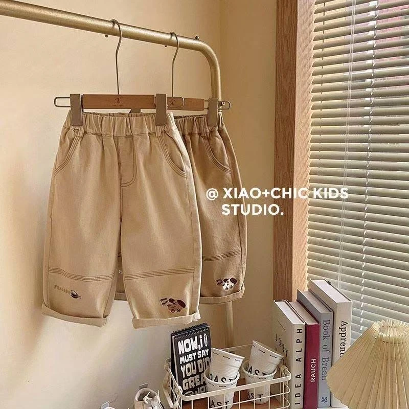 儿童秋装新款休闲裤男女童百搭薄款长裤宝宝刺绣小狗韩版外穿裤子