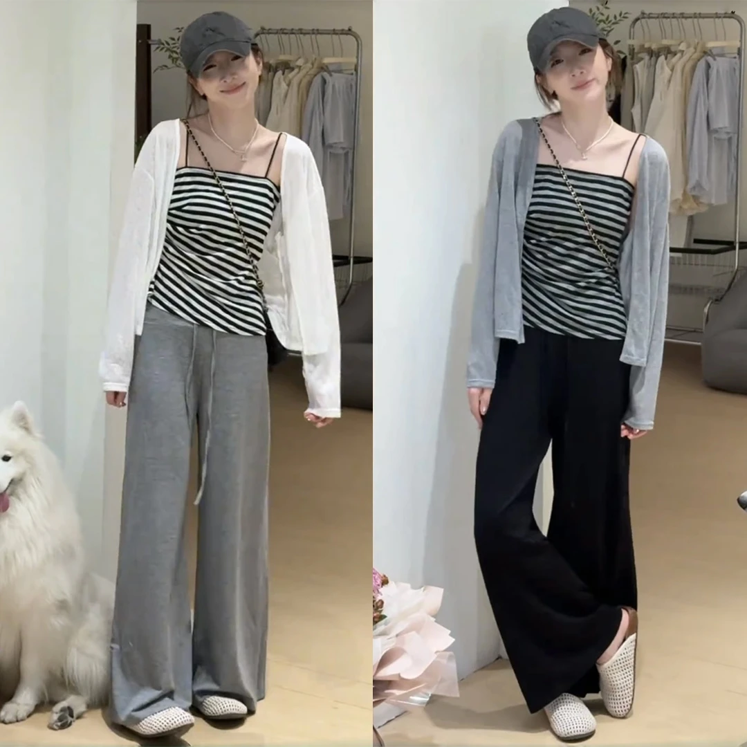 巨好看的夏装一整套女韩系休闲时尚减龄防晒披肩吊带阔腿裤三件套