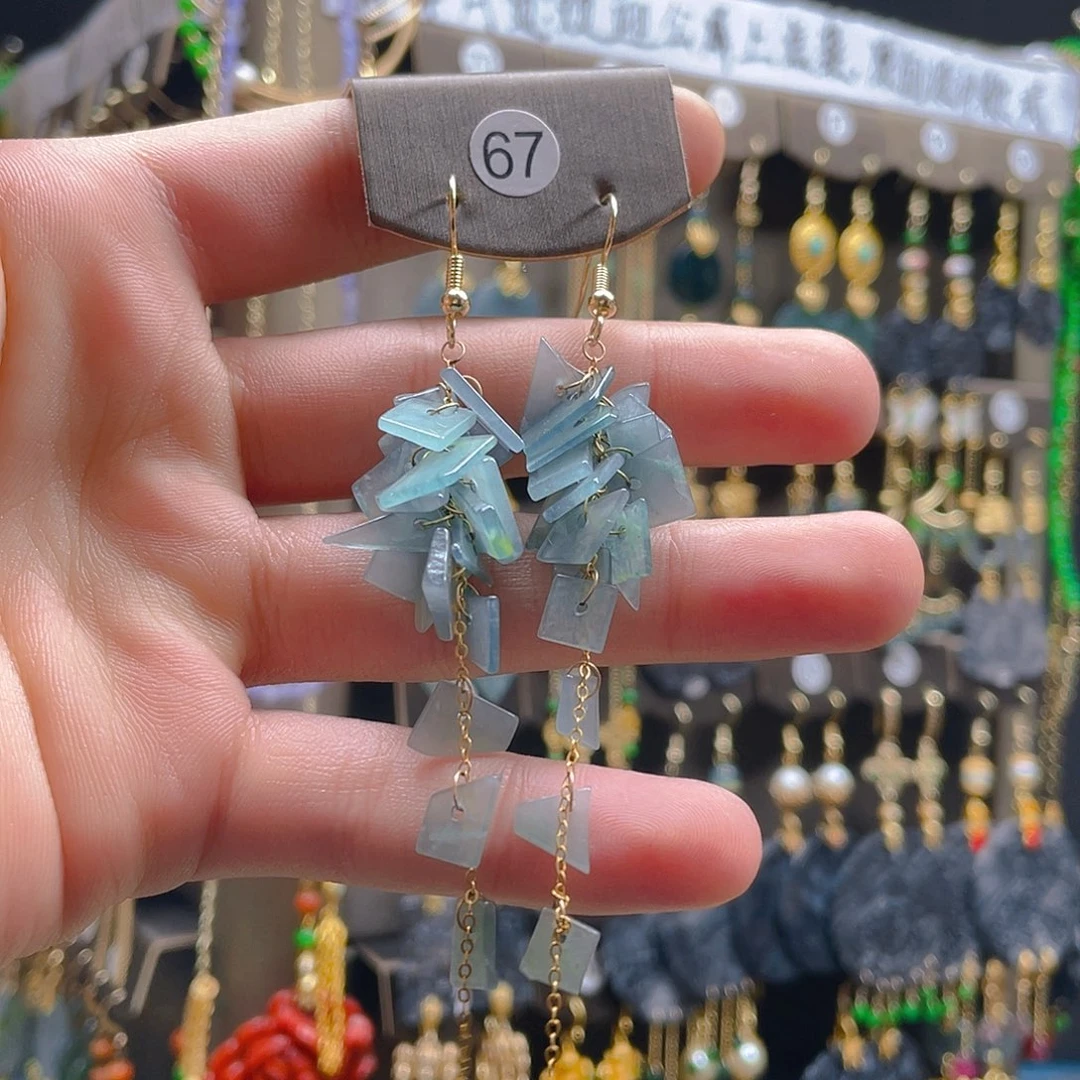 翡翠耳饰合金翡翠