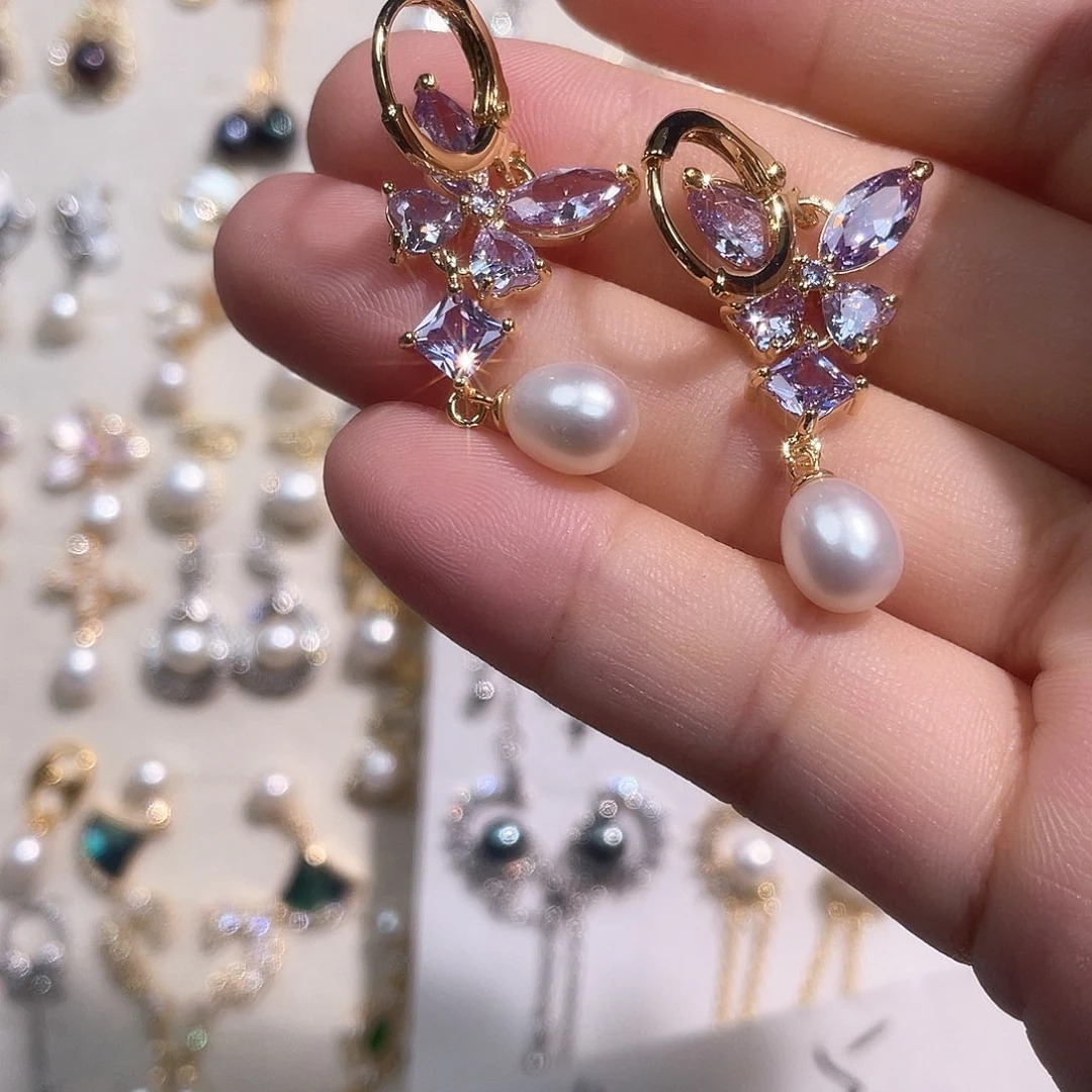 合金淡水珍珠耳饰