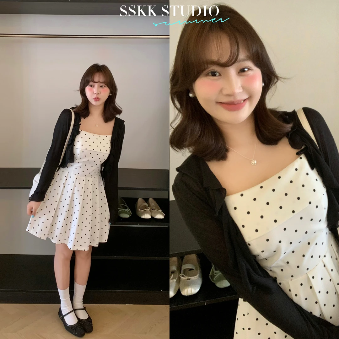 KMZY/KMZY山_山【心动萝莉】微胖法式名媛气质蝴蝶结波点吊带连衣裙