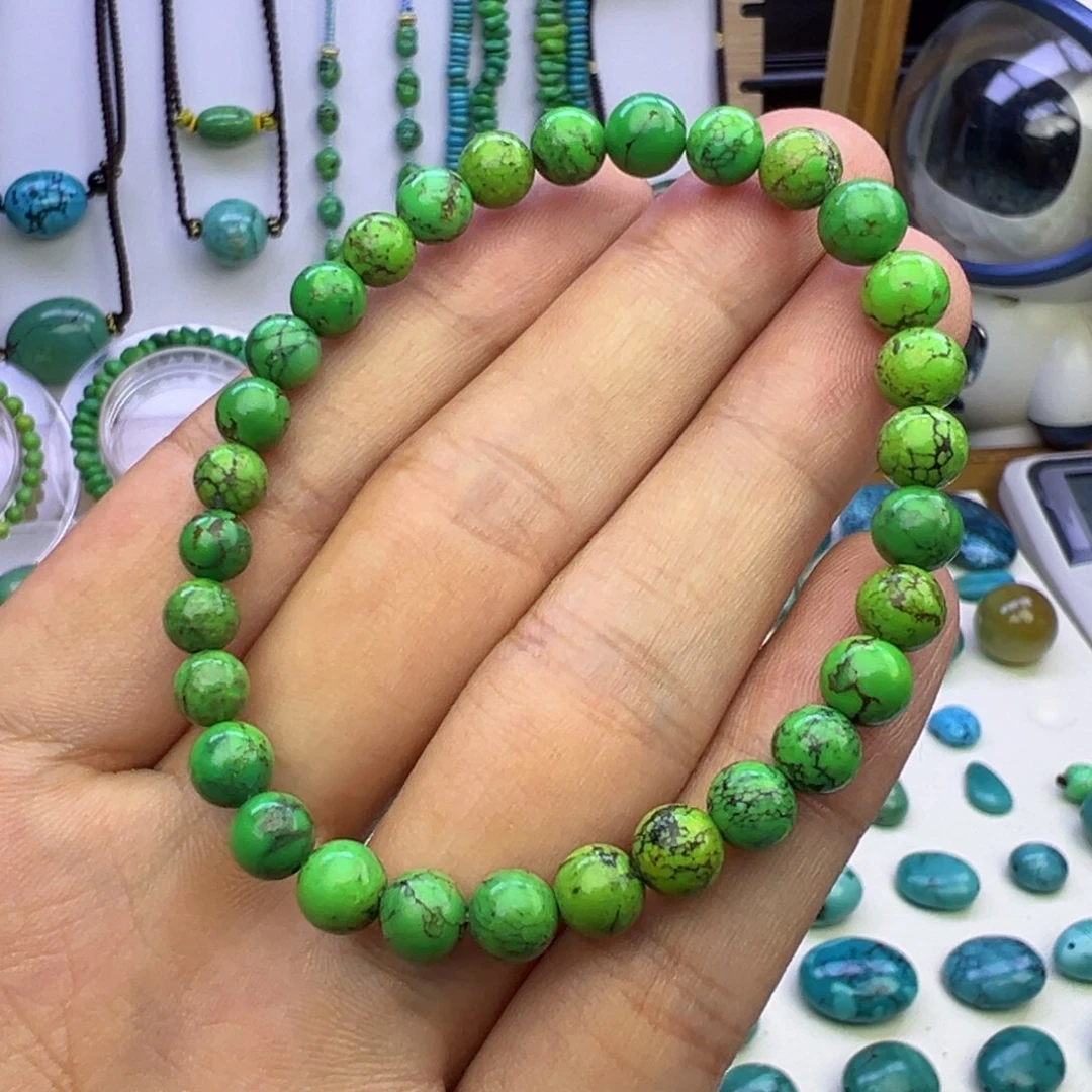 菜籽绿网花圆珠手串