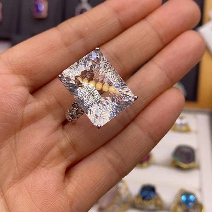 水晶戒指银S925镶嵌伊**水天然水晶戒指