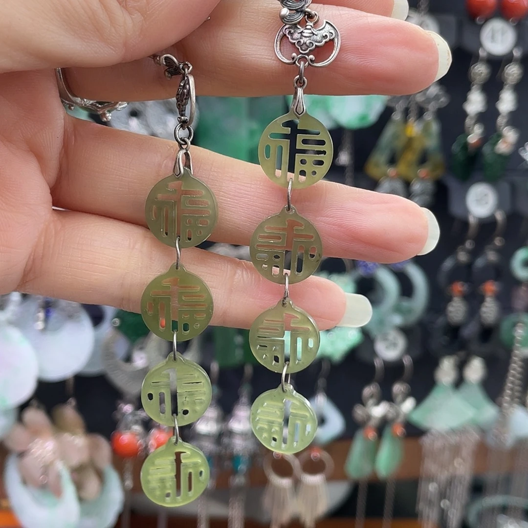 田***蕊翡翠银S925镶嵌耳饰537gbhh