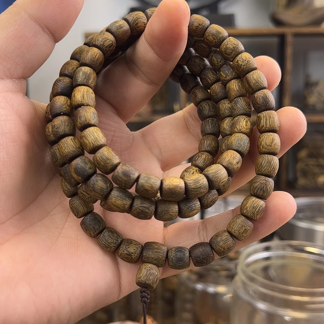 手串沉香8mm乌身鼓珠多圈36g