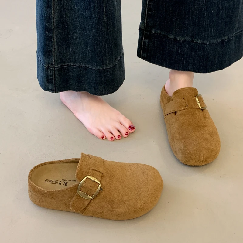 女款孕妇勃肯懒人鞋超火厚底内增高包头半拖鞋外穿秋季一脚蹬单鞋