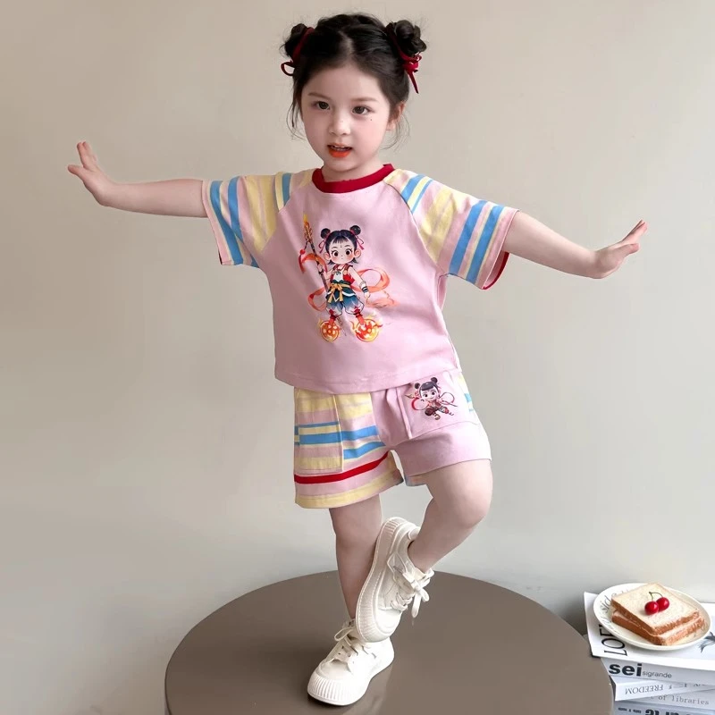 哪吒儿童服装女童夏季套装2025新款炸街女宝宝短袖夏装运动两件套