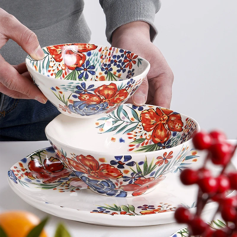 意乐美田园风陶瓷盘子创意2025款平盘高颜值西餐意面盘家用米饭碗