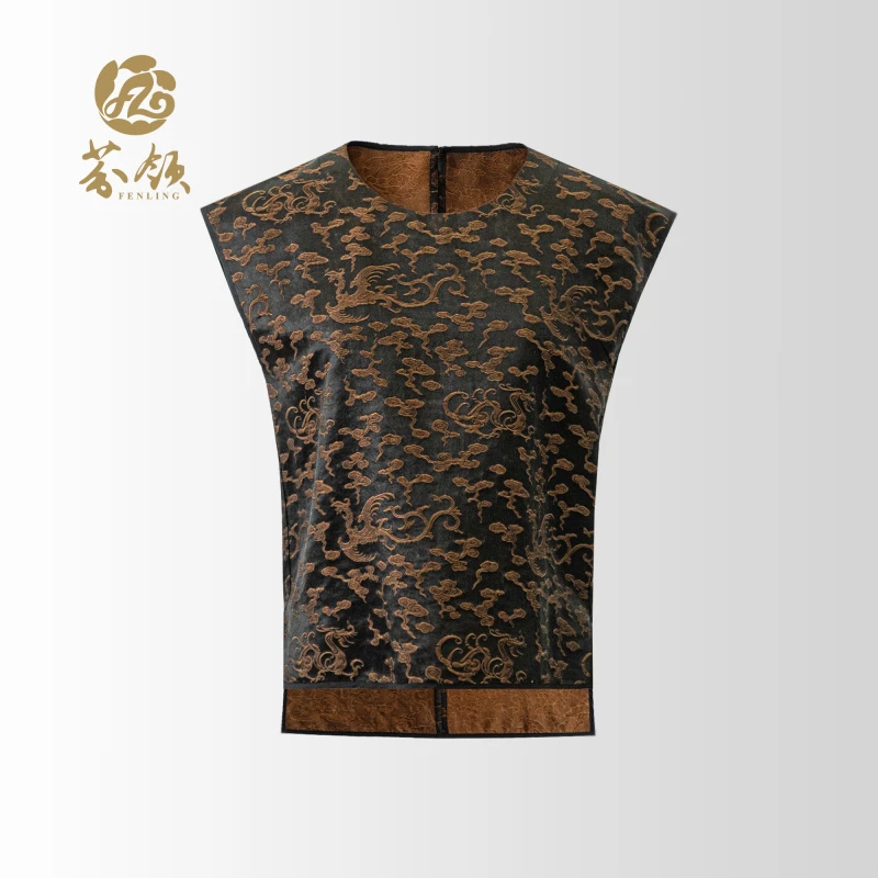 芬领-龙凤-桑蚕丝老料香云纱30姆提花缎飞机袖短袖BX978-BX980