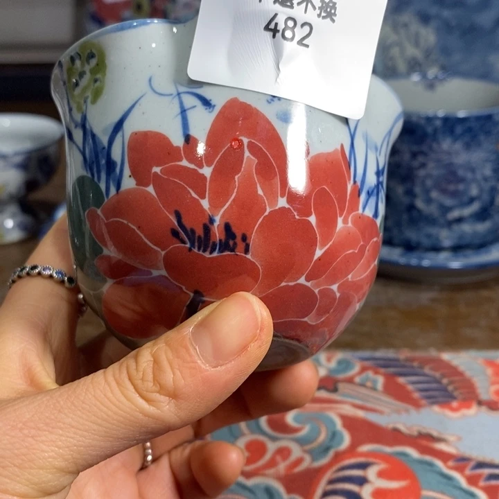 青花瓷景德镇手绘微瑕荷花水杯