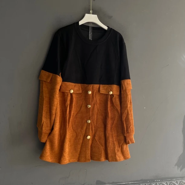 韩版休闲宽松时尚拼接遮肉显瘦百搭洋气大衫衣长