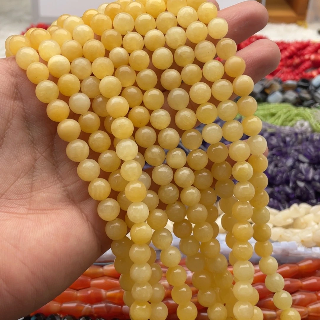 玛瑙/玉髓未镶嵌珠宝半成品两条装卡8mm缅黄玉圆珠