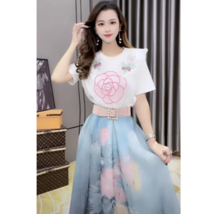 【芙娜妮轻奢】国内设计师时尚品牌新夏优雅设计感套装F2321846B