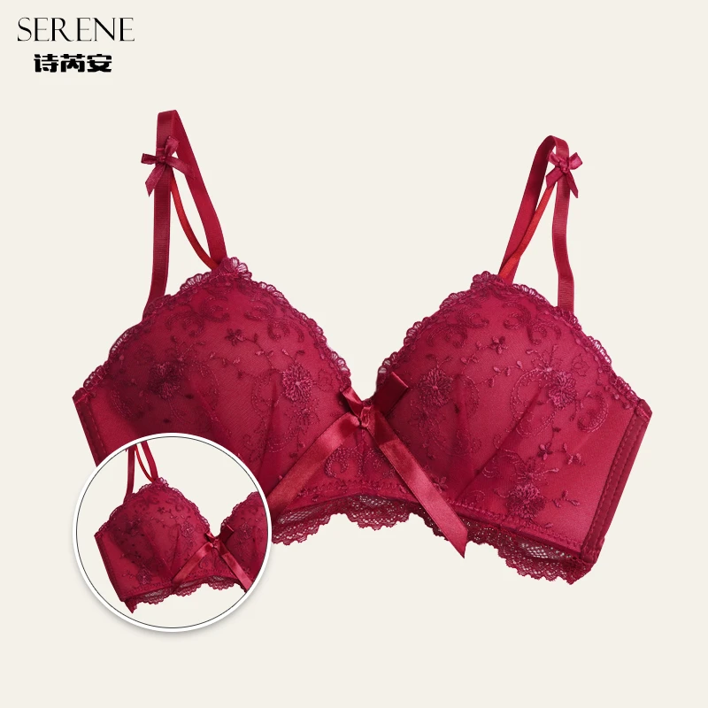 性感蕾丝bra小胸聚拢显大内衣女夏季薄款无钢圈上托透气乳胶文胸