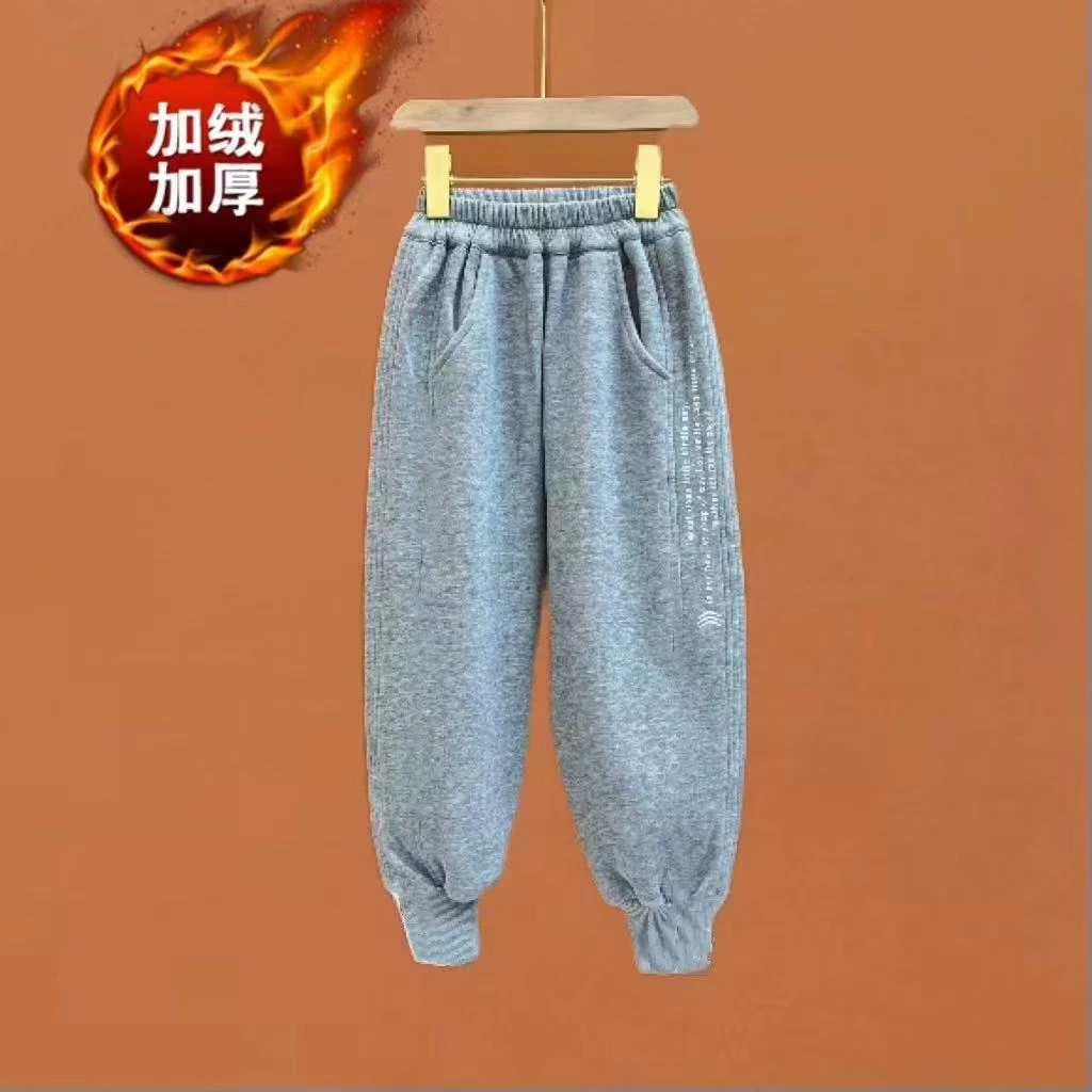 现货男女童冬款加绒卫裤儿童时尚中大童一体绒长裤运动青少年