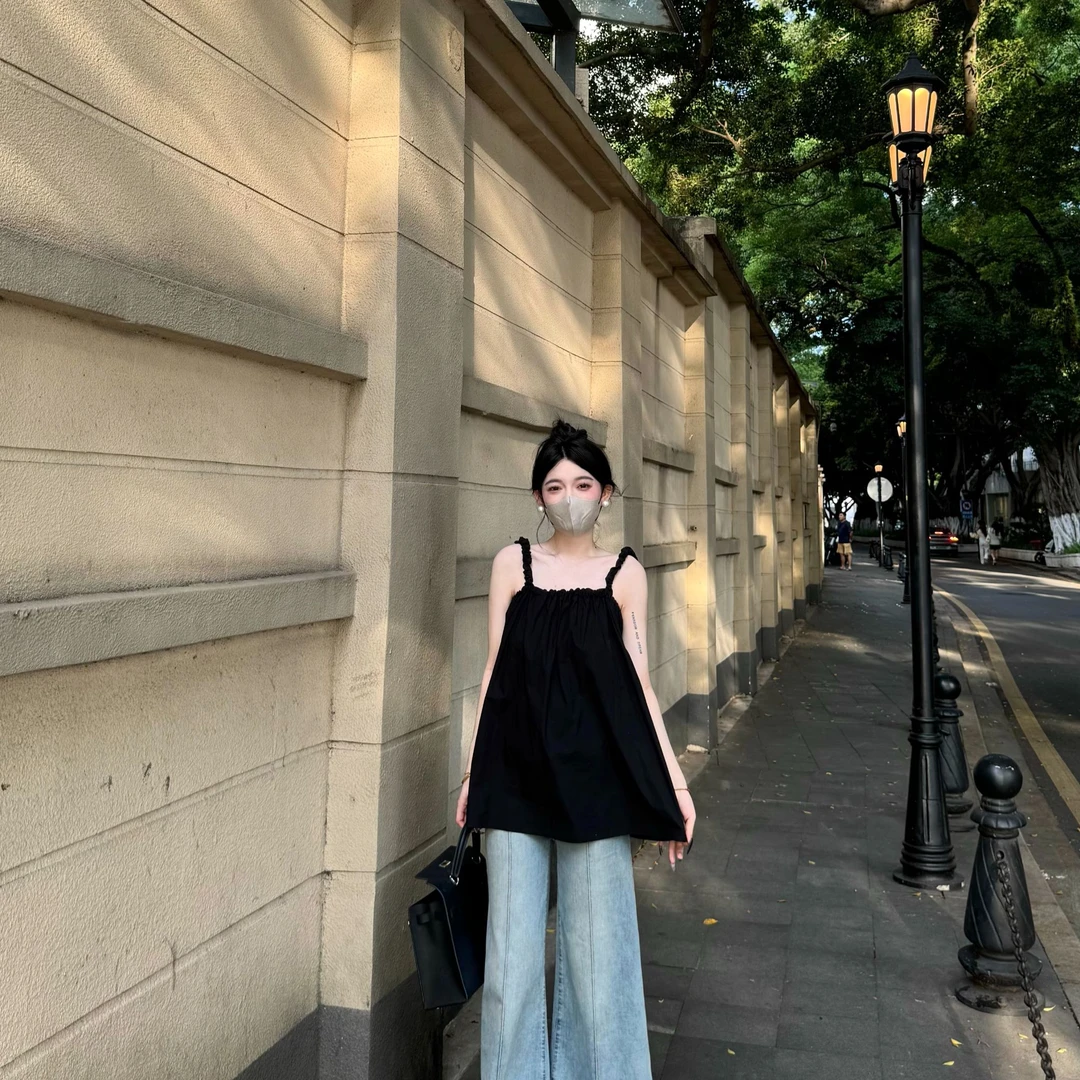 大静推荐【塞纳河畔】法式小众吊带后背绑带夏季度假风宽松上衣女