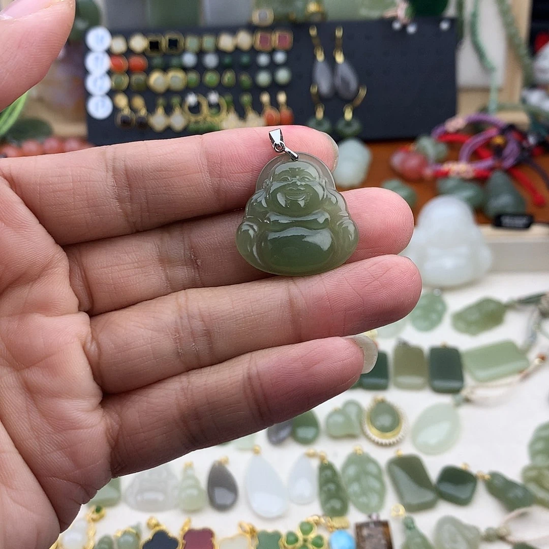 和田玉银S925镶嵌吊坠(不含链)