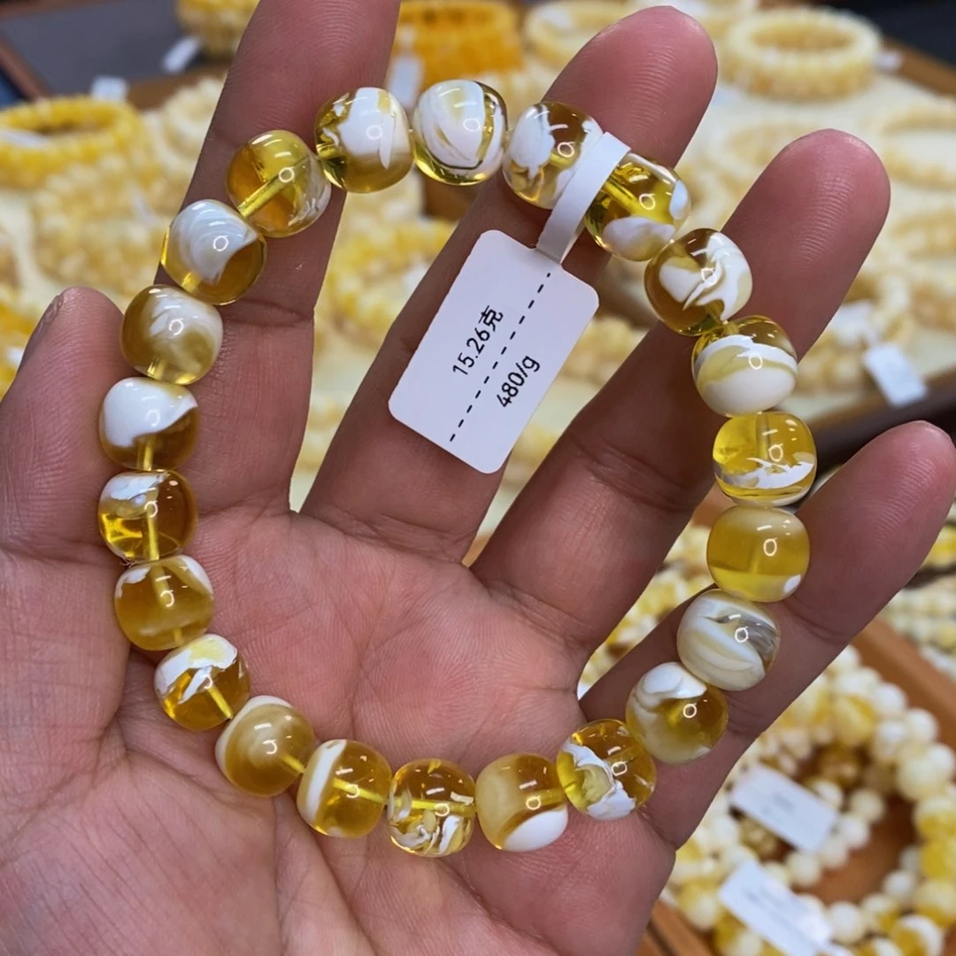 未镶嵌琥珀手链Y*10.5m金瓷白手串