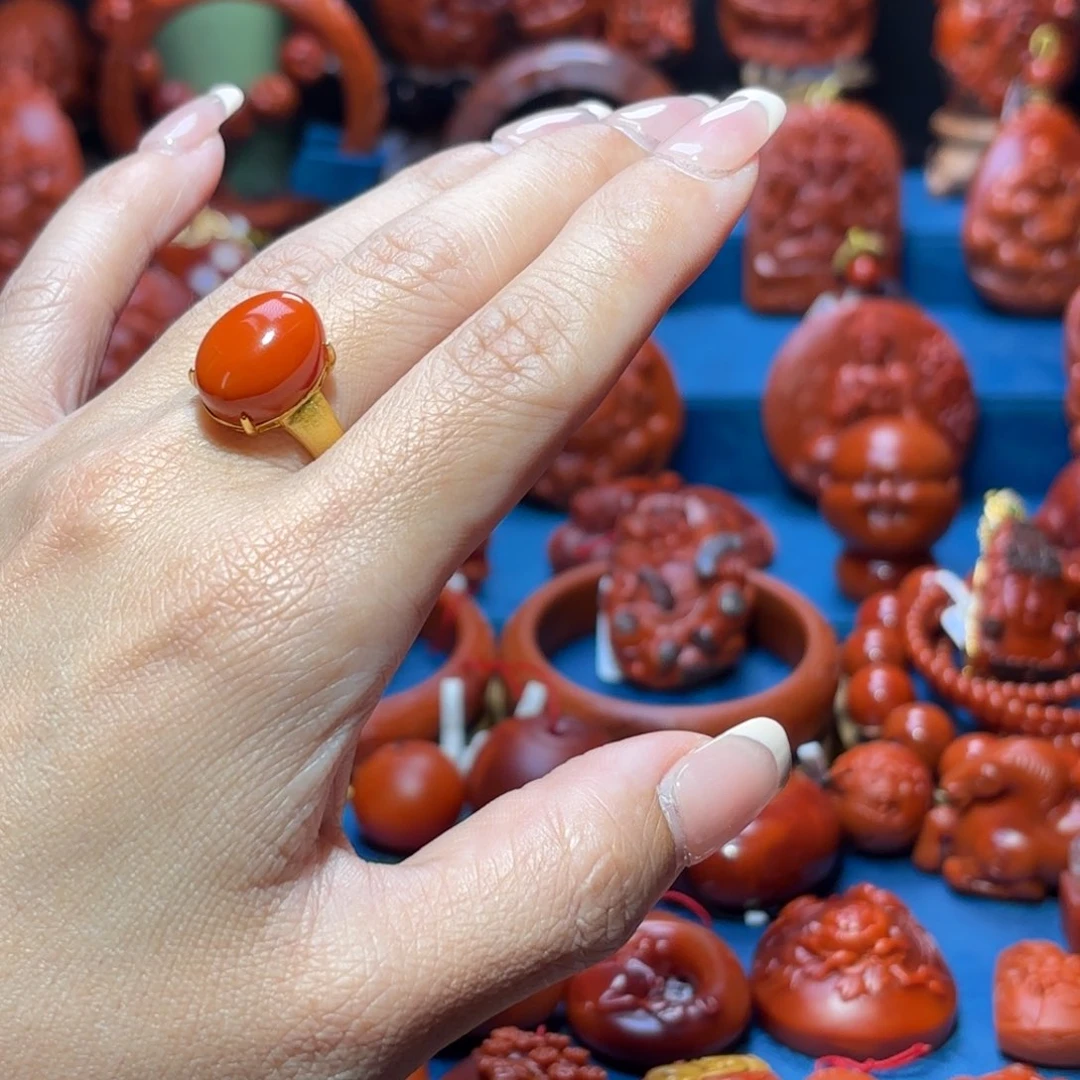 银S925镀金镶嵌雕刻南红玛瑙