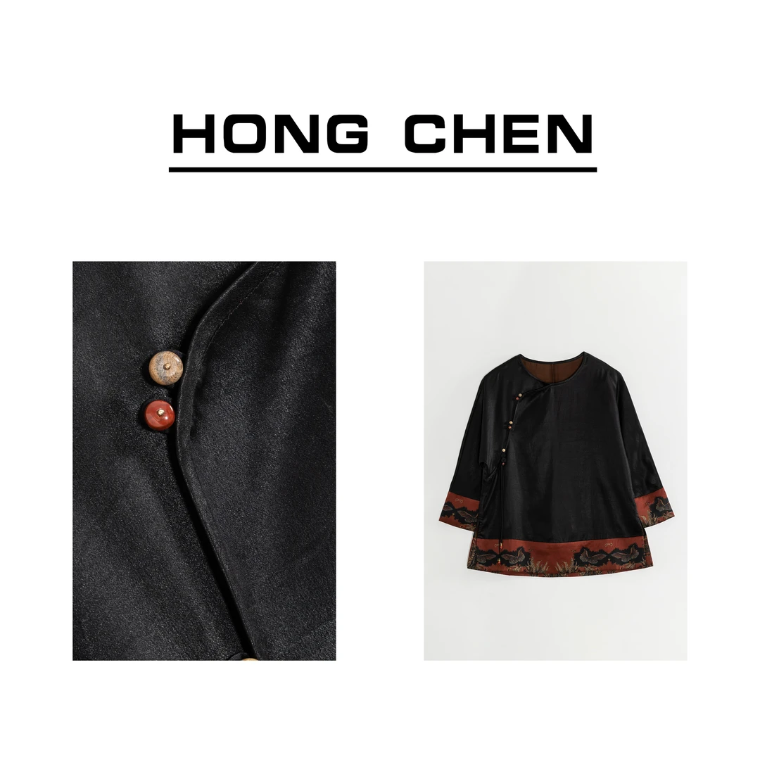 【虹辰】重磅皮子高端定制款时尚气质桑蚕丝中式重工百搭上衣-HC620