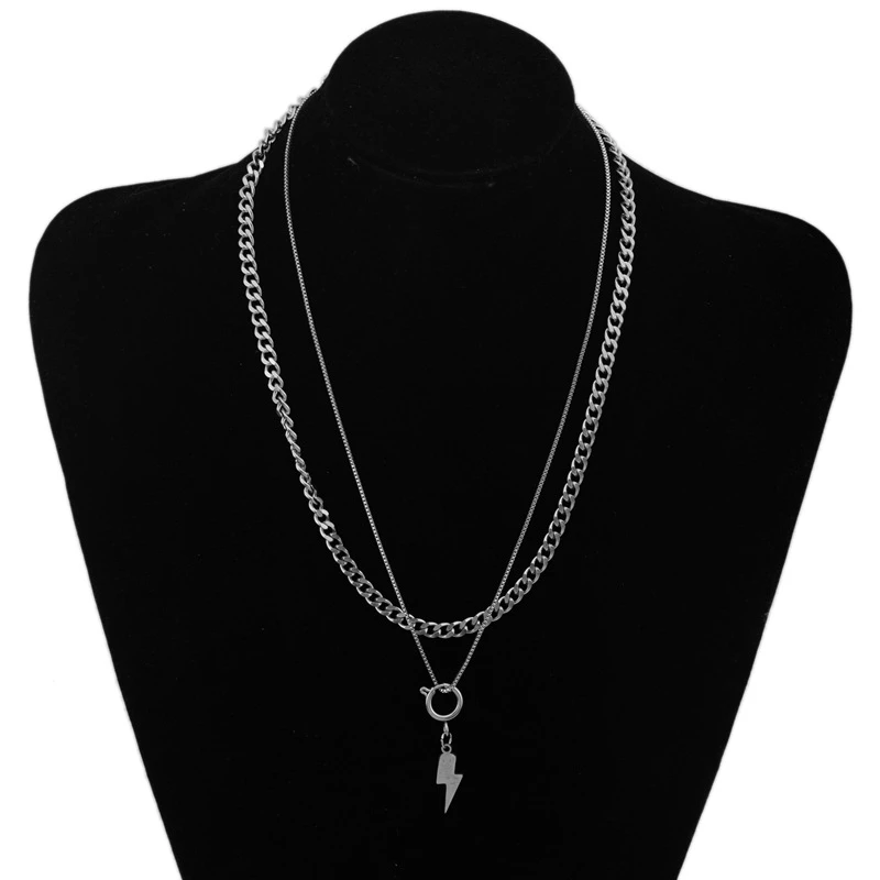 钛钢铅玻璃项链 小众设计钛钢项链男潮嘻哈链条拼接项链个性冷淡