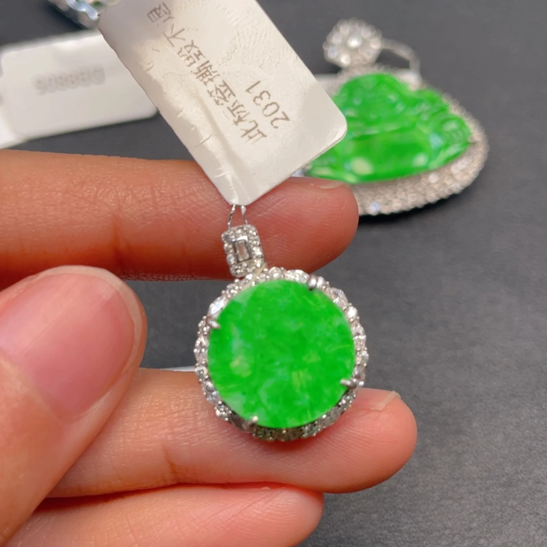 吊坠(不含链)银S925镶嵌翡翠