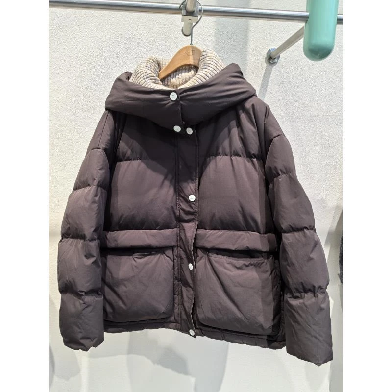 柚丁立领拉链长袖常规宽松型女连帽厚款保暖羽绒服9A52Y27590