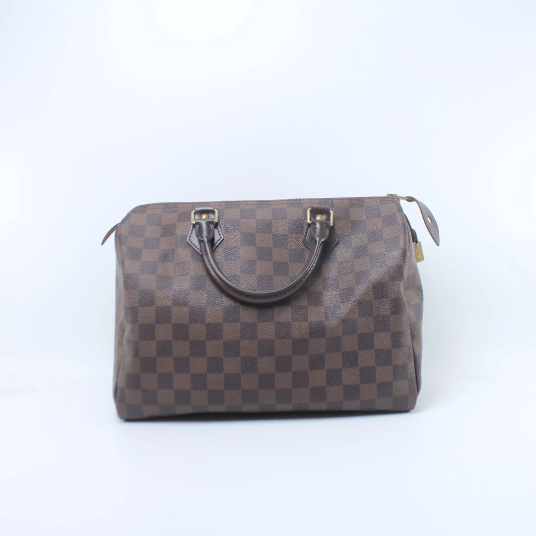 95新 LouisVuitton/路易威登 SP0121棕棋盘格Speedy30手提枕头包