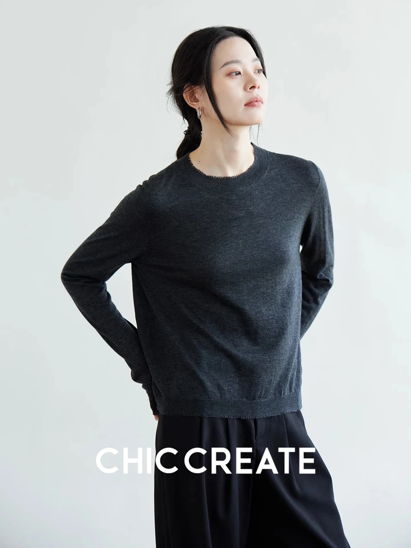 高智极简打底！ 显瘦圆领长袖针织衫上衣女秋