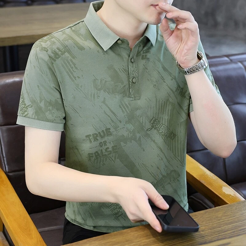 男士夏季2025新款高档翻领短袖时尚百搭潮流提花帅气短袖POLO衫