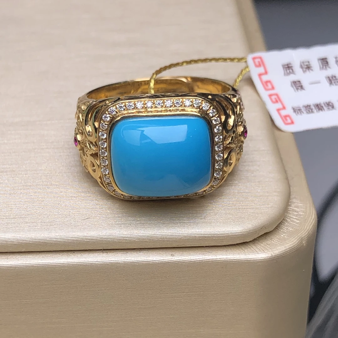 原矿绿松石玉化料18k金戒指