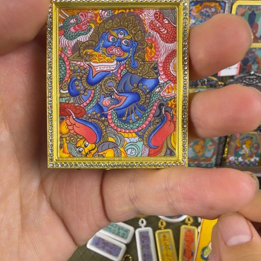吊坠纯手绘热贡黑财神唐卡