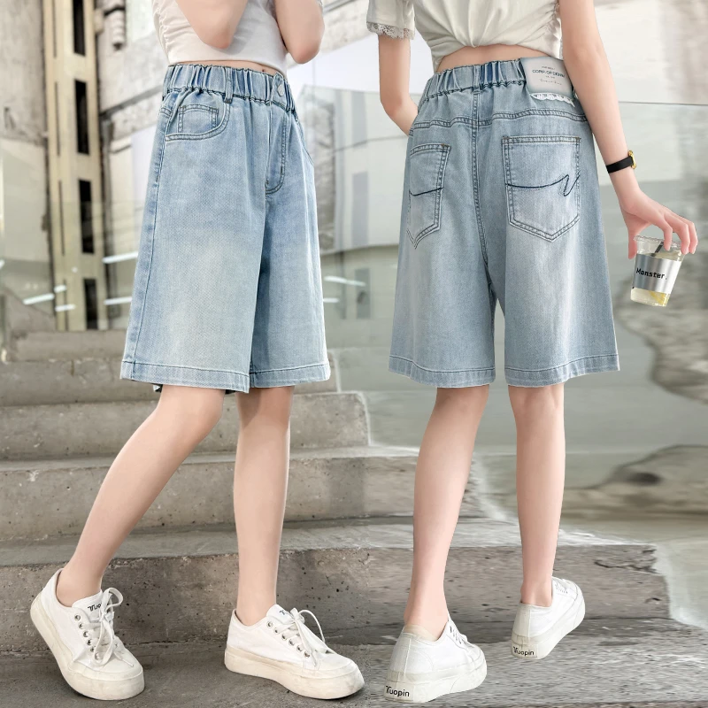 女童牛仔短裤夏季薄款2025新款儿童五分裤外穿女大童初中女生裤子