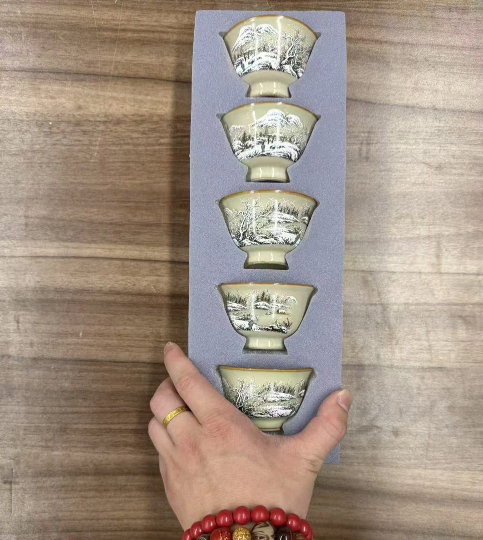 松山雪景功夫茶具陶瓷泡茶杯主人杯五个A1058