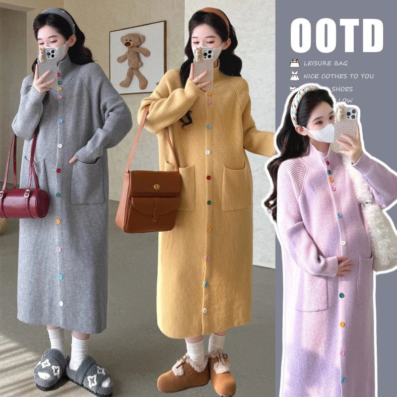 孕妇2025秋冬新款韩版时尚高级感气质辣妈针织撞色加厚减龄连衣裙