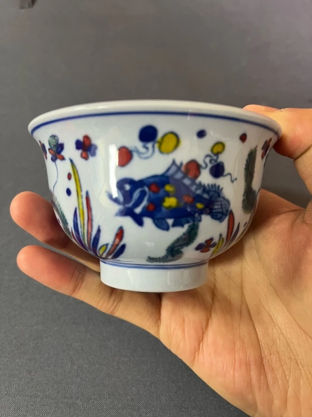 景德镇陶瓷紫稀土手工绘画鱼藻纹压手杯主人杯喝茶杯客杯