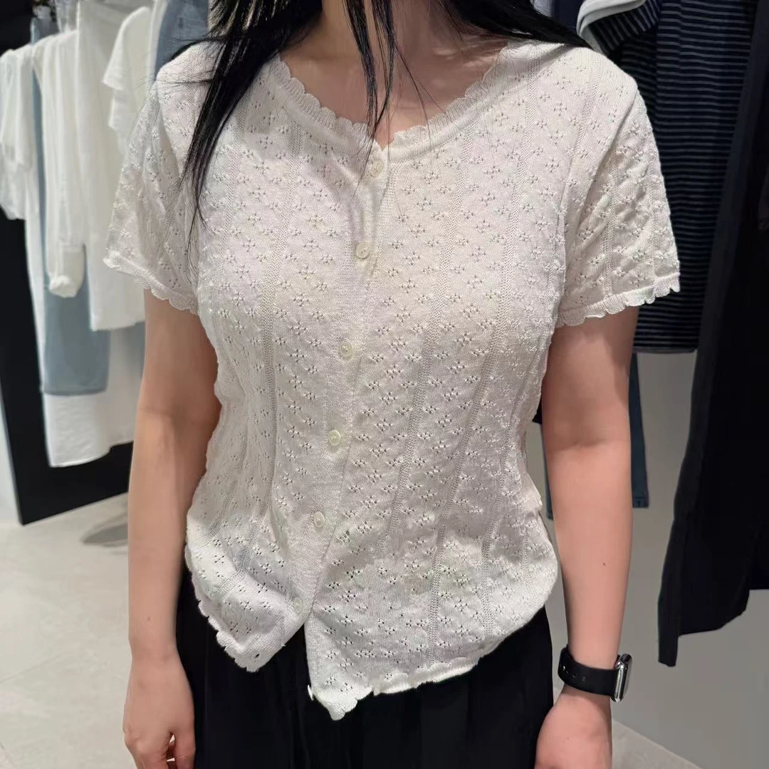 【婷婷家】不退换-东大门CR镂空T休闲夏季宽松印花圆领