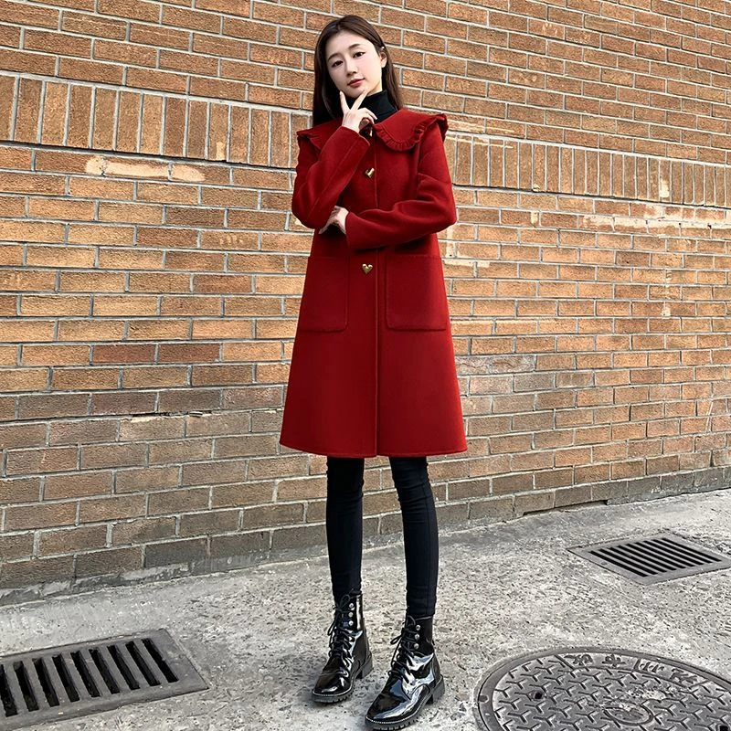 里布加棉2025新款秋冬季大码女装显瘦毛呢大衣中长款胖mm呢子外套