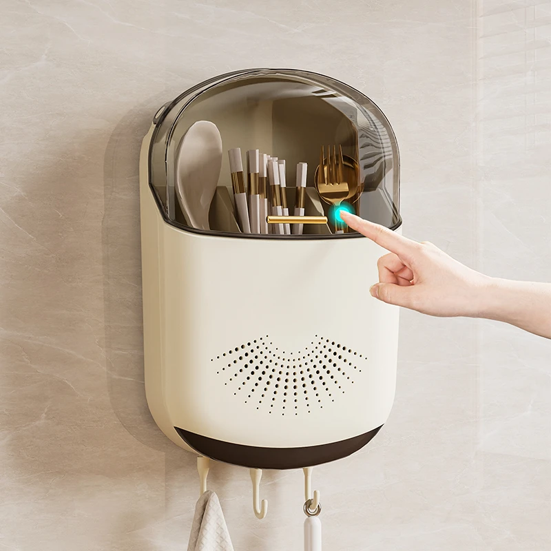 家用带盖防尘筷子筒壁挂式厨房沥水置物架餐具筷子收纳盒筷子收纳