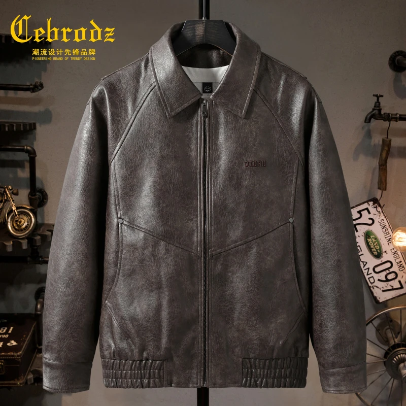 法国Cebrodz美式复古短款夹克男2025秋冬新款痞帅机车PU皮夹克男