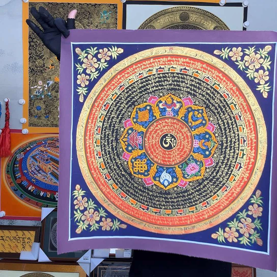 卷轴画纯手绘六字真言唐卡50厘米左右