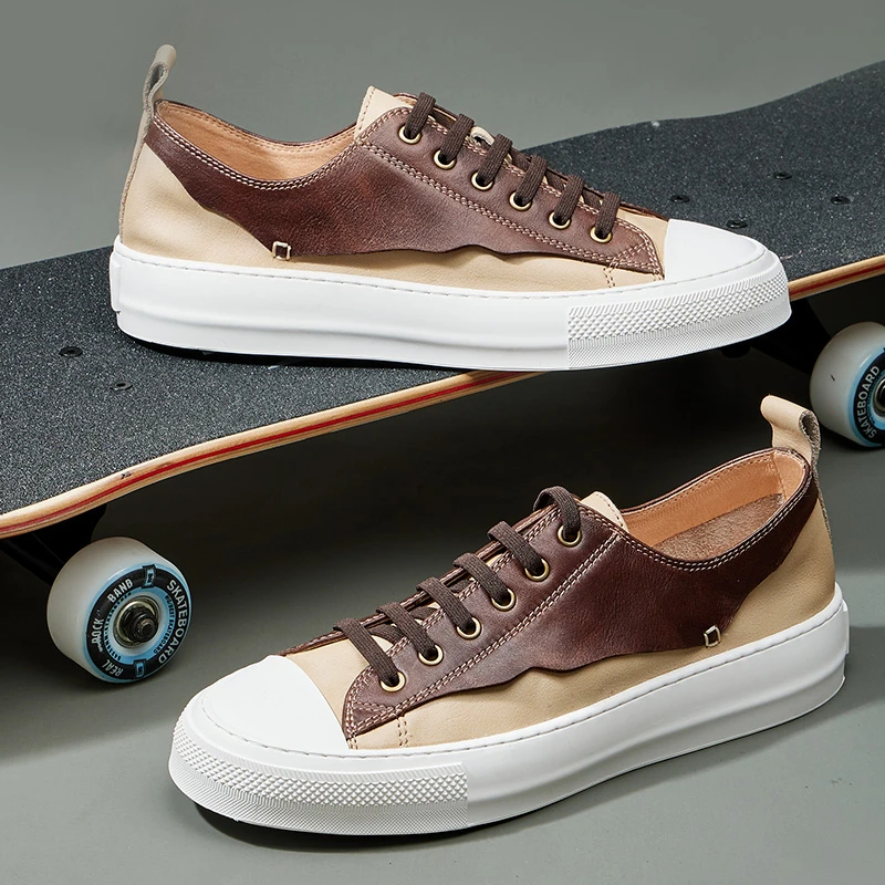 欧洲站潮流男鞋夏季透气板鞋韩版百搭休闲男士真皮复古软底潮鞋