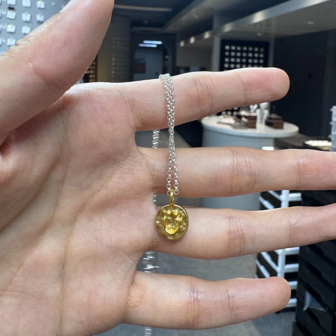 铜合金项链 简约百搭曲面笑脸撞色项链小众轻奢高级感