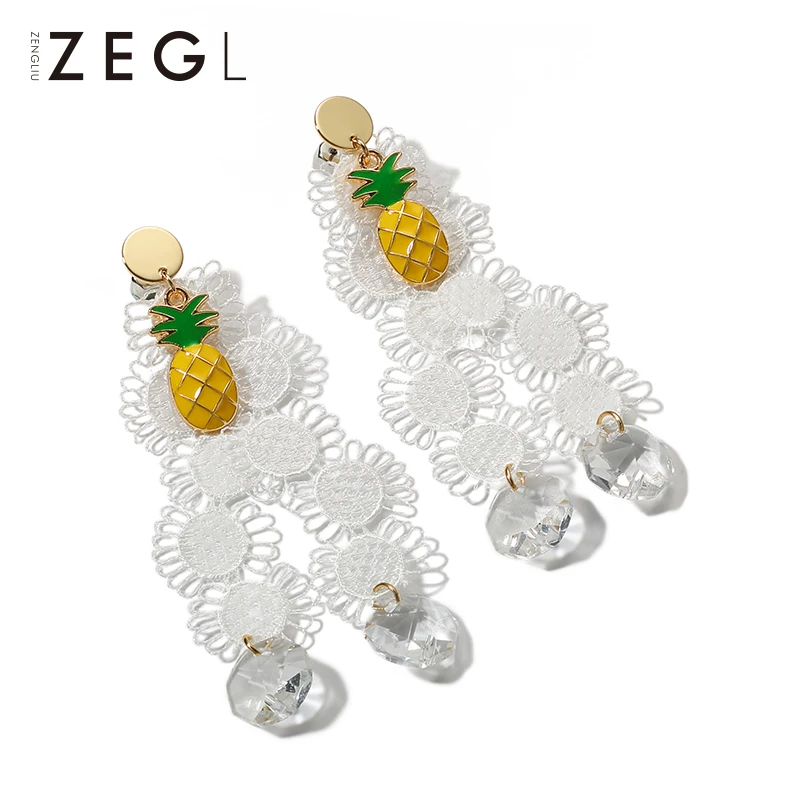 ZEGL 合金耳饰 耳钉韩国气质耳环长款吊坠性感个性夸张菠萝耳坠