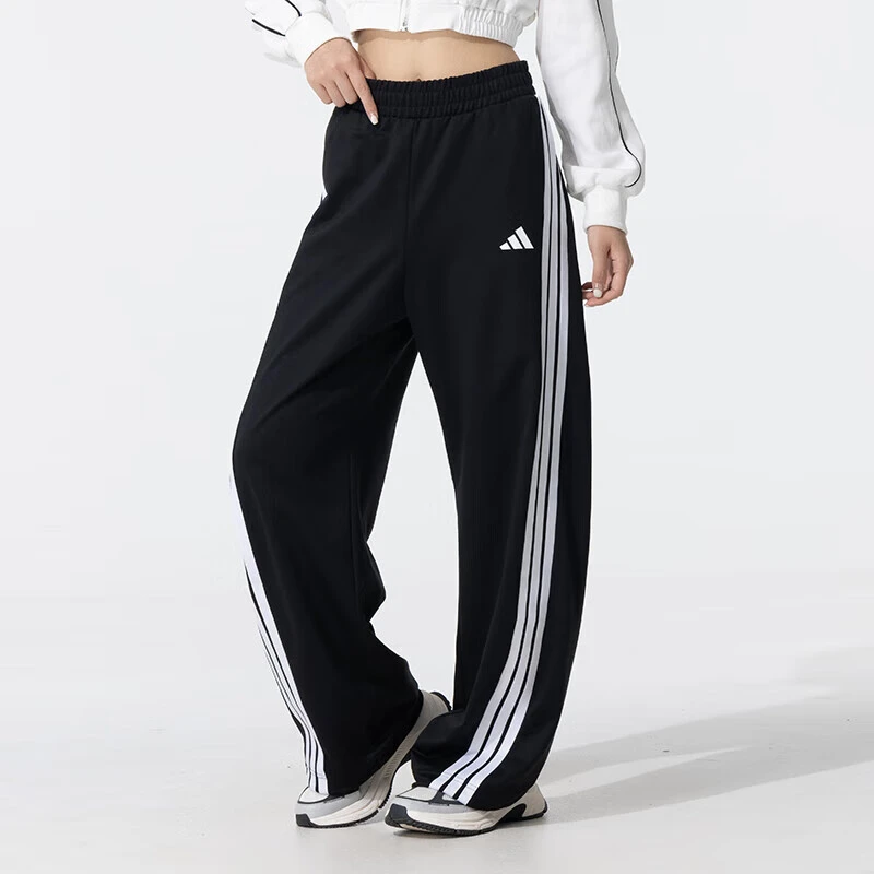 adidas/阿迪达斯女子黑色运动套装夏季透气休闲三条纹衣裤