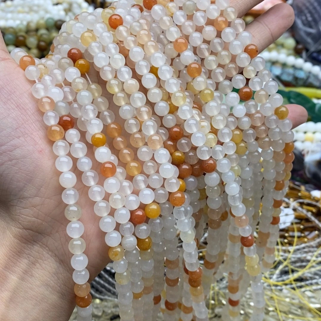 未镶嵌玛瑙/玉髓珠宝半成品一条天然6mm白体金丝玉圆珠