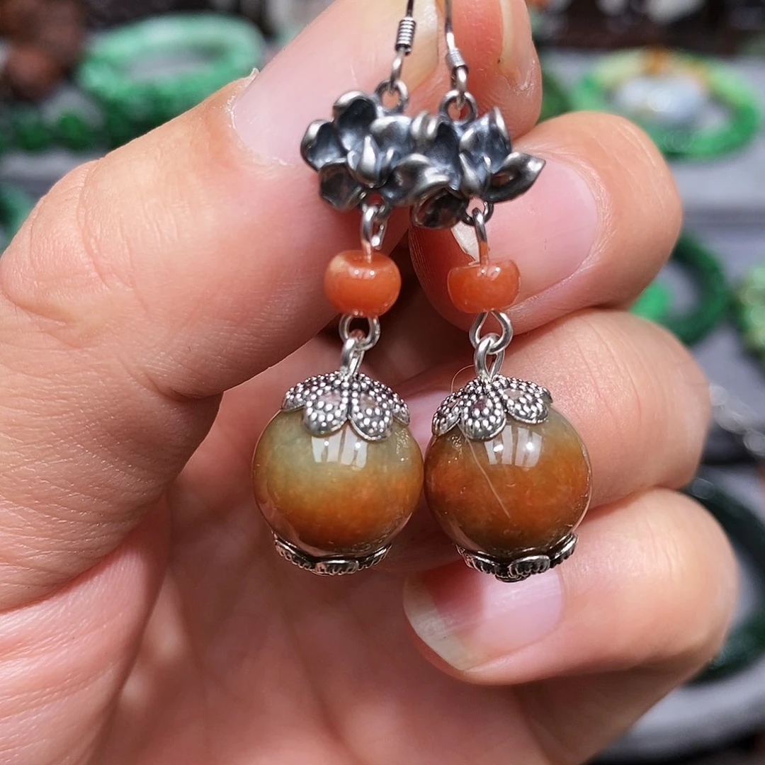 银S925镶嵌翡翠耳饰